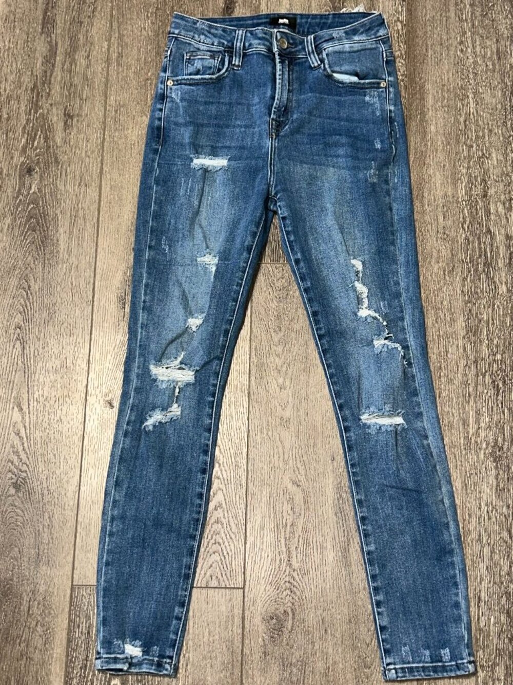 I&M Black Label Jeans Womens 5 Juniors Blue Mid Rise Skinny Stretch Distressed